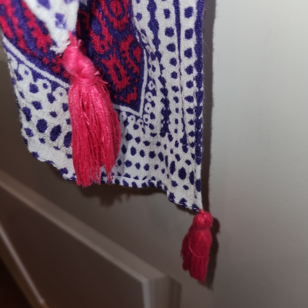 Vince Camuto Vibrant Multicolored Floral Kimono Pink Tassels One Size Boho Beach - Picture 4 of 12